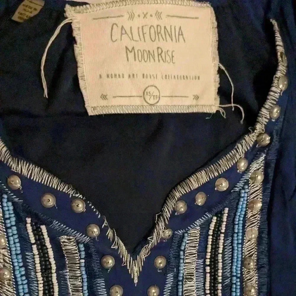 California MoonRise Dress Cold Shoulder Embroider Boho Blue Size XS New With Tag - Picture 6 of 13